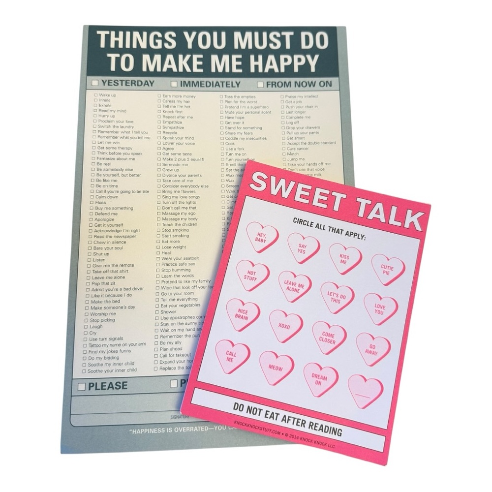 Fun Checklist Notepads- Things You Must Do To Make Me Happy & Sweet Talk